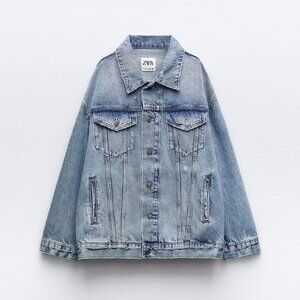 Zara Woman Oversized Denim Jacket, faded blue, size XS